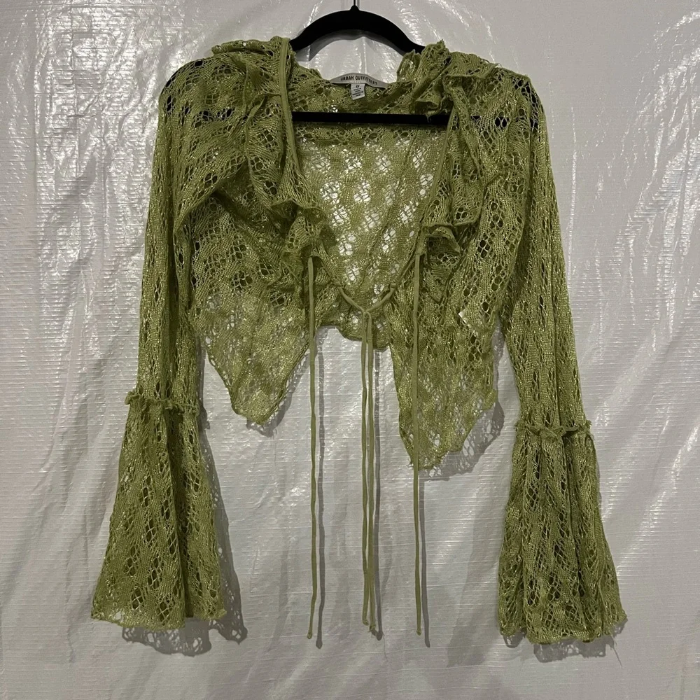 Urban Outfitters Green Gossamer Crochet Flyaway Top Size Medium